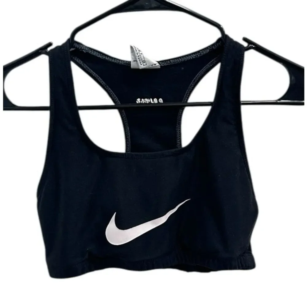 VTG 90s Nike Black Large Swoosh Racerback Sports Bra Sz Small ASO Monica Friends